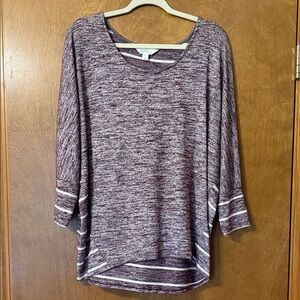 Market & Spruce Maroon Heathered Long Sleeve Top